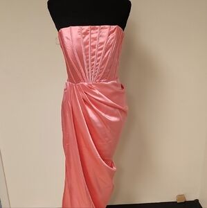 Fashion Nova Strapless Pink Dress W/ Ruching Size MED
